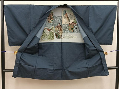 平和屋着物●男性 本場大島紬 アンサンブル 絣文様 証紙付き 正絹 逸品 未使用 BAAW3663mz