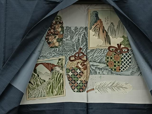 平和屋着物●男性 本場大島紬 アンサンブル 絣文様 証紙付き 正絹 逸品 未使用 BAAW3663mz