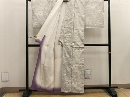 平和屋着物●本場大島紬 白大島 130亀甲 草花文 正絹 逸品 BAAW3665mz