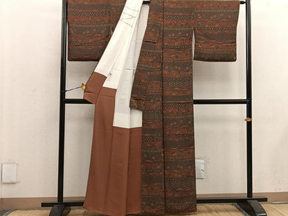 平和屋着物●人間国宝 初代六谷梅軒の息子 二代目 六谷梅軒(六谷博臣)江戸小紋 菊 鬼しぼ縮緬 ゑり善扱い 正絹 逸品 BAAW3687mz