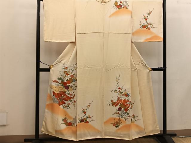 平和屋着物■上質な小紋 刺繍 雲取り菊花文 暈し染め 正絹 逸品 BAAW3689mz