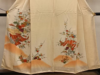 平和屋着物■上質な小紋 刺繍 雲取り菊花文 暈し染め 正絹 逸品 BAAW3689mz