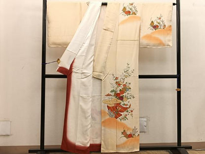 平和屋着物■上質な小紋 刺繍 雲取り菊花文 暈し染め 正絹 逸品 BAAW3689mz