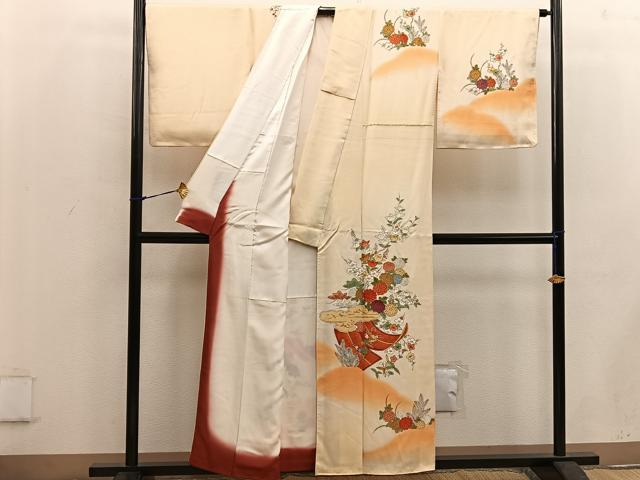 平和屋着物■上質な小紋 刺繍 雲取り菊花文 暈し染め 正絹 逸品 BAAW3689mz