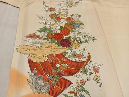 平和屋着物■上質な小紋 刺繍 雲取り菊花文 暈し染め 正絹 逸品 BAAW3689mz