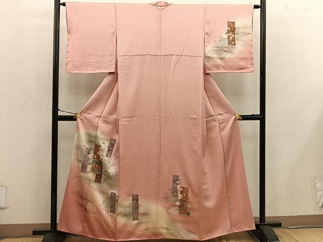 平和屋着物■訪問着 短冊花鳥文 暈し染め 金彩 正絹 逸品 BAAW3692mz