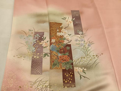平和屋着物■訪問着 短冊花鳥文 暈し染め 金彩 正絹 逸品 BAAW3692mz