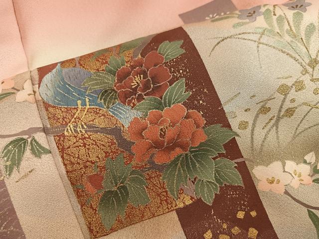 平和屋着物■訪問着 短冊花鳥文 暈し染め 金彩 正絹 逸品 BAAW3692mz