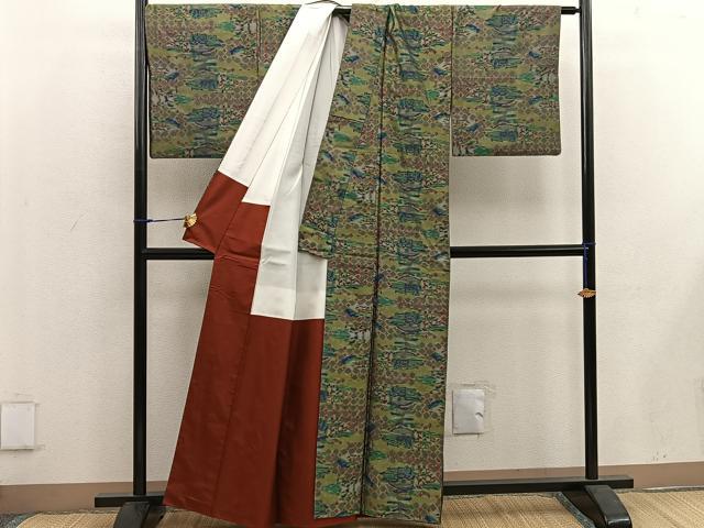 平和屋着物■上質な紬　幾何学文様　正絹　逸品　BAAW3701mz