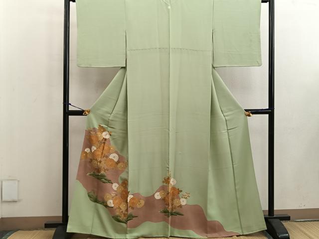 平和屋着物■豪華色留袖 駒刺繍 菊花文 金彩 正絹 逸品 BAAW3709mz