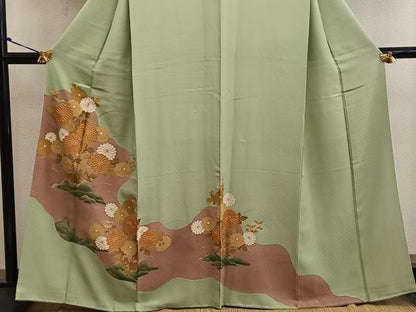 平和屋着物■豪華色留袖 駒刺繍 菊花文 金彩 正絹 逸品 BAAW3709mz