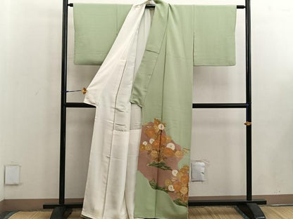 平和屋着物■豪華色留袖 駒刺繍 菊花文 金彩 正絹 逸品 BAAW3709mz