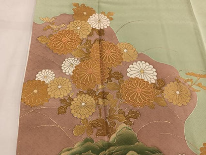 平和屋着物■豪華色留袖 駒刺繍 菊花文 金彩 正絹 逸品 BAAW3709mz
