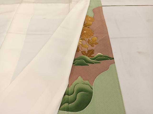 平和屋着物■豪華色留袖 駒刺繍 菊花文 金彩 正絹 逸品 BAAW3709mz