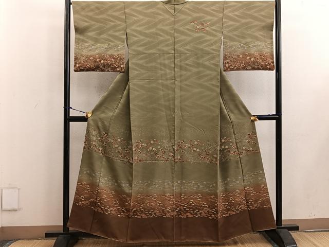 平和屋着物■訪問着 芝草花文 暈し染め 金彩 正絹 逸品 BAAW3713mz