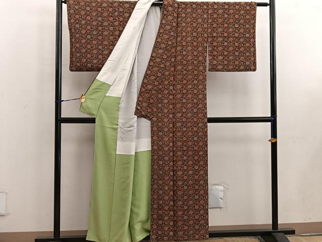 平和屋着物■上質な小紋 更紗花文 正絹 逸品 BAAW3716mz