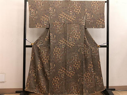 平和屋着物■上質な小紋 麻の葉更紗花文 正絹 逸品 BAAW3722mz