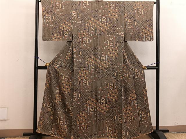 平和屋着物■上質な小紋 麻の葉更紗花文 正絹 逸品 BAAW3722mz