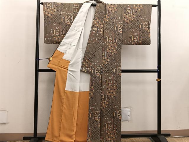 平和屋着物■上質な小紋 麻の葉更紗花文 正絹 逸品 BAAW3722mz