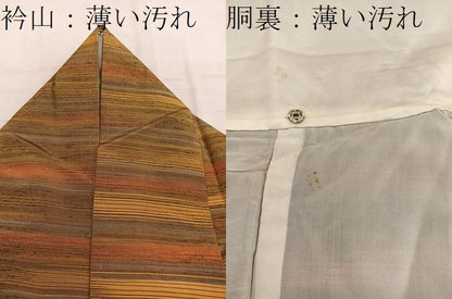 平和屋着物■上質な紬　横段文　正絹　逸品　BAAW3727mz