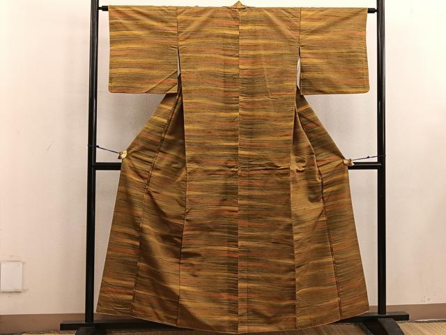 平和屋着物■上質な紬　横段文　正絹　逸品　BAAW3727mz