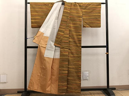 平和屋着物■上質な紬　横段文　正絹　逸品　BAAW3727mz