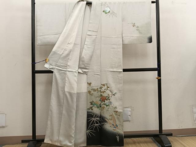 平和屋着物■訪問 飛鶴花文 暈し染め 金彩 正絹 逸品 BAAW3744mz