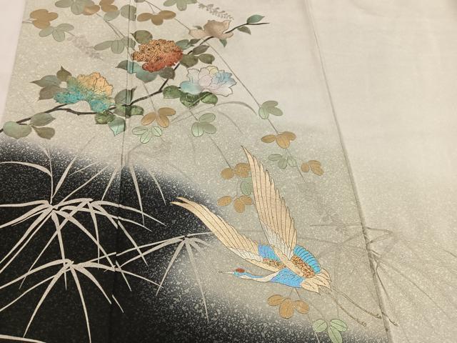 平和屋着物■訪問 飛鶴花文 暈し染め 金彩 正絹 逸品 BAAW3744mz