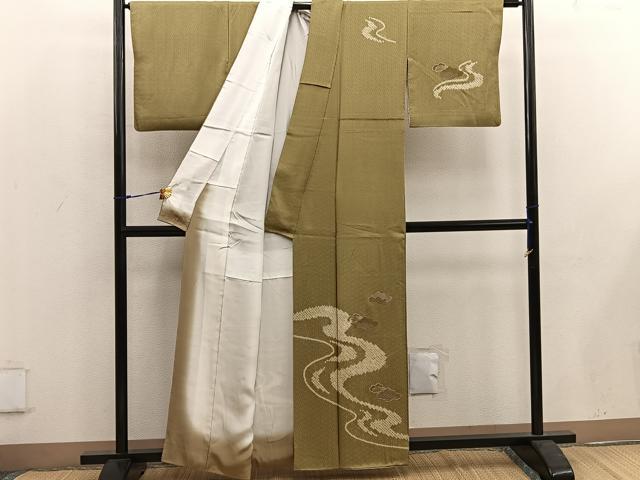 平和屋着物■訪問着 スワトウ刺繍 絞り 雲重ね流水文 正絹 逸品 BAAW3746mz
