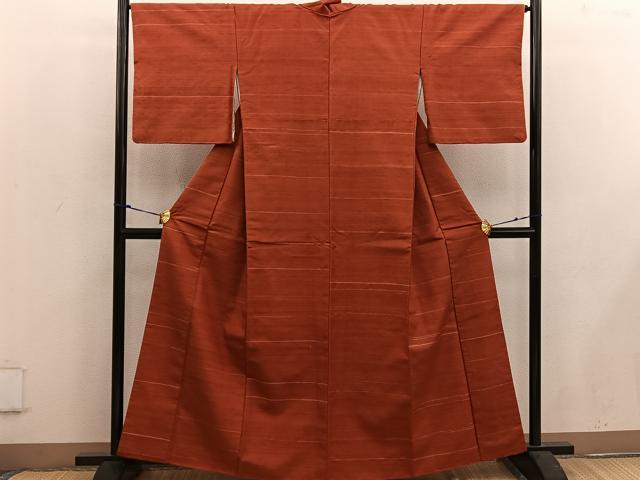 平和屋着物■上質な紬　横段文　正絹　逸品　BAAW3748mz