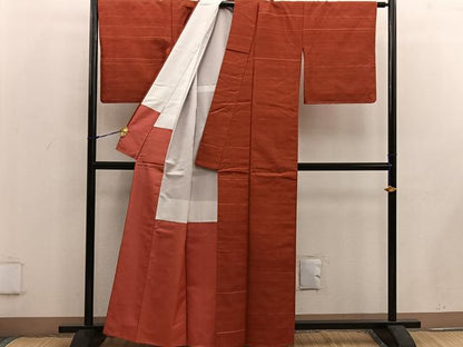 平和屋着物■上質な紬　横段文　正絹　逸品　BAAW3748mz