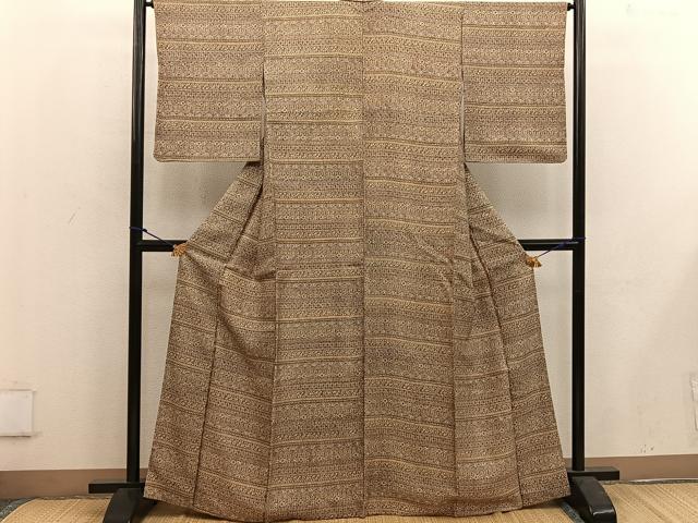 平和屋着物■上質な小紋 横段更紗花文 正絹 逸品 BAAW3772mz