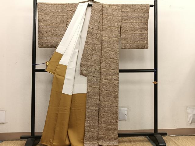 平和屋着物■上質な小紋 横段更紗花文 正絹 逸品 BAAW3772mz