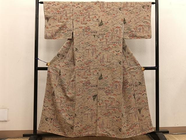 平和屋着物■上質な小紋 型染め 籬菊花文 正絹 逸品 BAAW3778mz