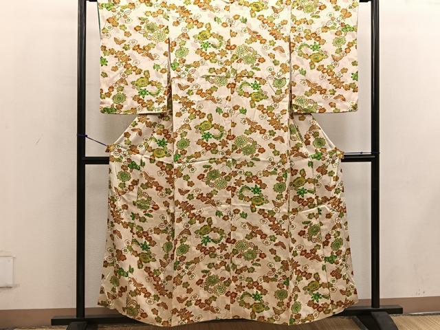 平和屋着物■上質な小紋 型染め 舞蝶梅花文 正絹 逸品 BAAW3780mz