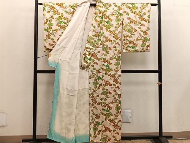 平和屋着物■上質な小紋 型染め 舞蝶梅花文 正絹 逸品 BAAW3780mz