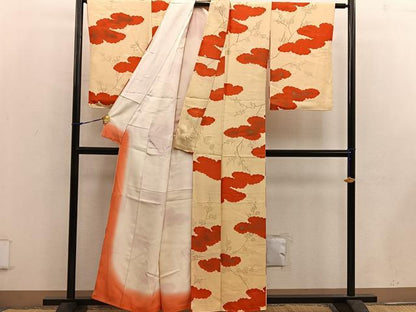平和屋着物■上質な小紋 雲重ね枝花文 金彩 正絹 逸品 BAAW3781mz