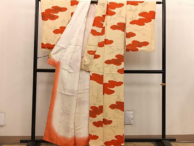平和屋着物■上質な小紋 雲重ね枝花文 金彩 正絹 逸品 BAAW3781mz