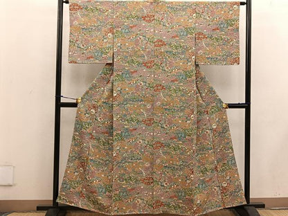 平和屋着物■上質な小紋 型染め 風景花文 正絹 逸品 BAAW3796mz