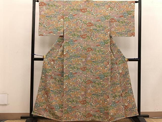 平和屋着物■上質な小紋 型染め 風景花文 正絹 逸品 BAAW3796mz
