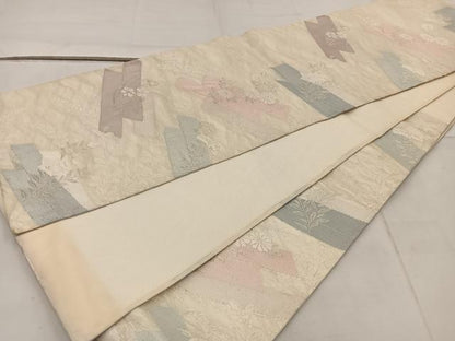 平和屋着物＊夏物 六通柄袋帯 菊花文 銀糸 正絹 逸品 BAAW3802mz
