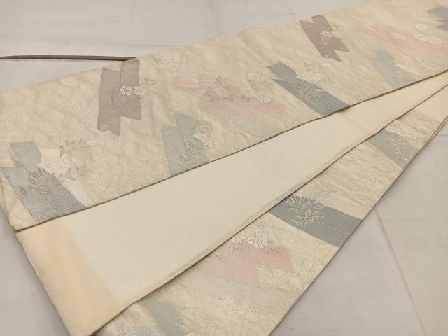 平和屋着物＊夏物 六通柄袋帯 菊花文 銀糸 正絹 逸品 BAAW3802mz