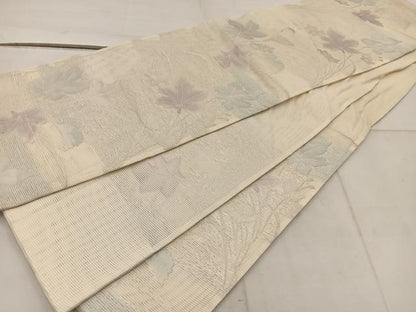 平和屋着物＊夏物　六通柄袋帯　草葉文　銀糸　正絹　逸品　BAAW3804mz
