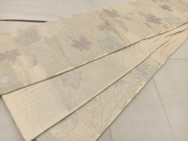 平和屋着物＊夏物　六通柄袋帯　草葉文　銀糸　正絹　逸品　BAAW3804mz