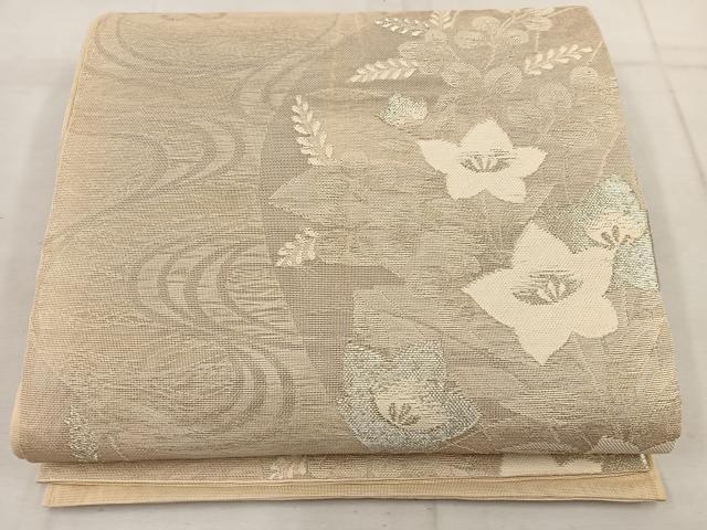 平和屋着物＊夏物 六通柄袋帯 流水花文 銀糸 正絹 逸品 BAAW3808mz