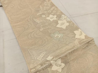 平和屋着物＊夏物 六通柄袋帯 流水花文 銀糸 正絹 逸品 BAAW3808mz