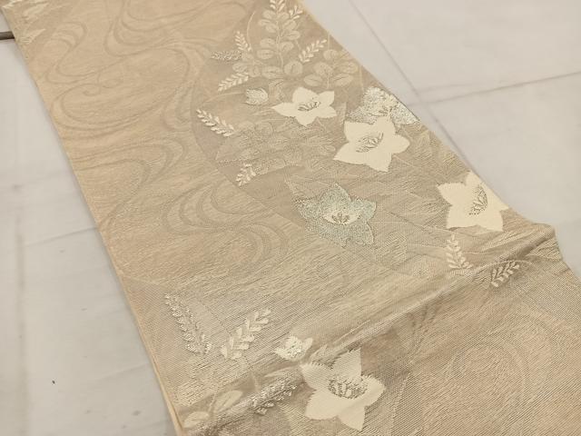 平和屋着物＊夏物 六通柄袋帯 流水花文 銀糸 正絹 逸品 BAAW3808mz