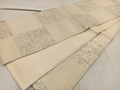 平和屋着物＊夏物　六通柄袋帯　唐織　草葉文　銀糸　正絹　逸品　BAAW3815mz