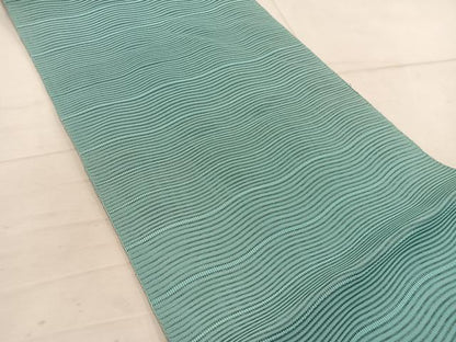 平和屋着物＊夏物　八寸名古屋帯　絽綴れ　横段文　青竹色　正絹　逸品　BAAW3819mz