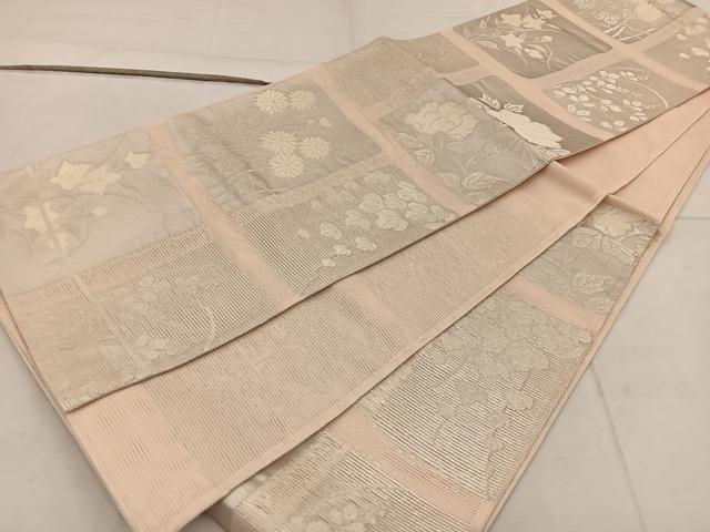 平和屋着物＊夏物 六通柄袋帯 牡丹花文 銀糸 正絹 逸品 BAAW3820mz